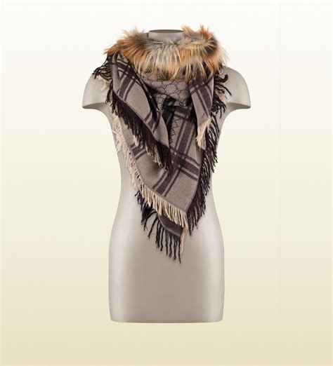 gucci knit hat and scarf|gucci scarf with fur trim.